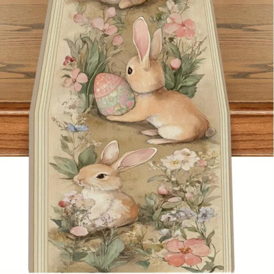 Easter Retro Table Runner Flower Leaf Rabbit Table Runners Seasonal Spring Kitchen Dinning Table Decoration For Home Party Decor