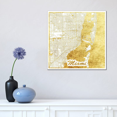 Miami Leaf Urban Blueprint Map by Hubert Roguski - Wrapped Canvas Print