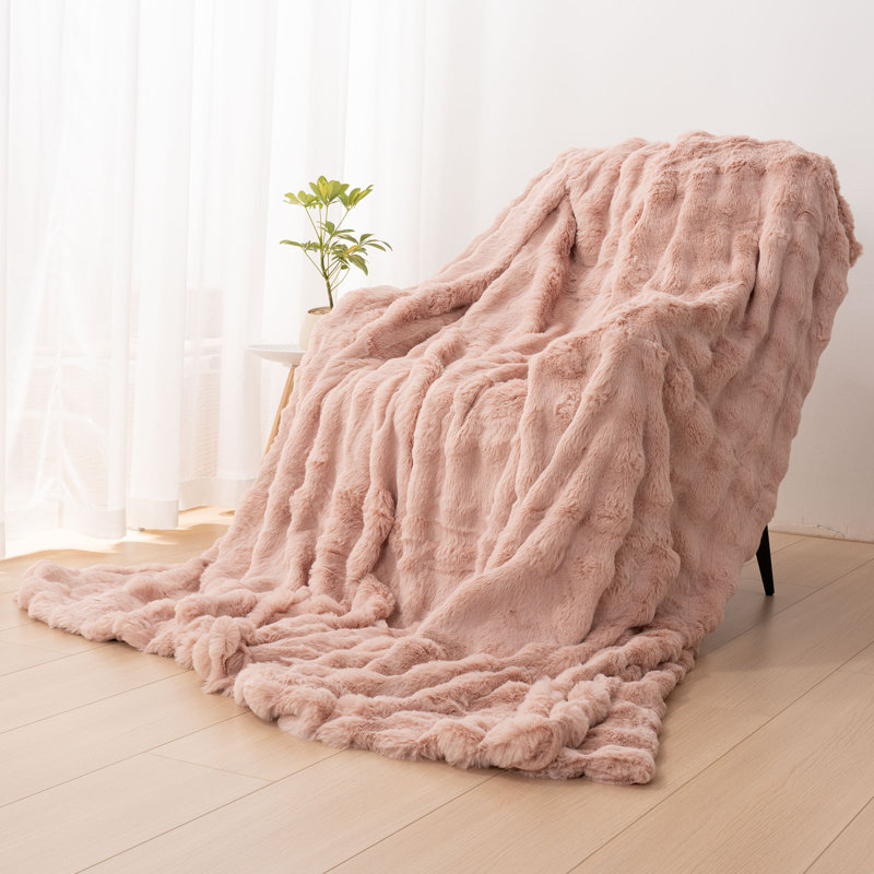 Cozy Warm Luxury Faux Fur Rabbit Throw Blanket, Knitted Soft Thick Furry Cute Plush Reversible Blanket for Sofa, Living Room, Bedroom - Suitable for Winter & Spring & Holiday Gift Ideas