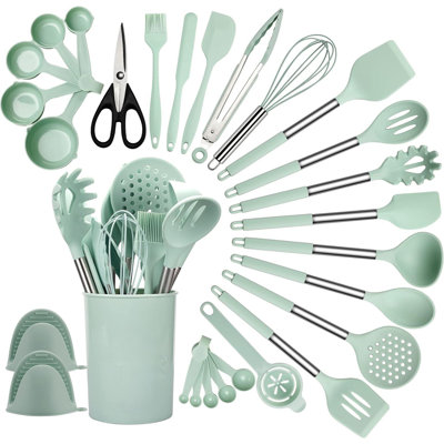 Silicone Kitchen Utensil Set, 28 Pcs Non-Stick Cooking Utensils Set With Holder, Tongs, Spatula, Whisk, Measuring Cups And Spoons Set With Stainless S -  Toledo Bath & Kitchen, CJB0BRYHC72Q