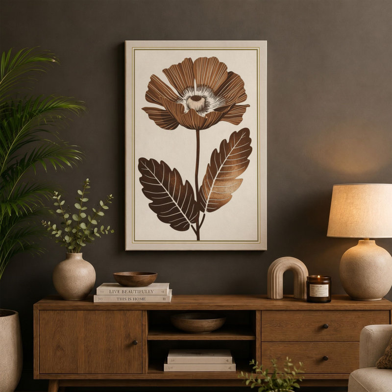 Single Stem in Study Botanical - Wrapped Canvas, 24x16 - 61.0 x 40.6 cm, Terracotta Border