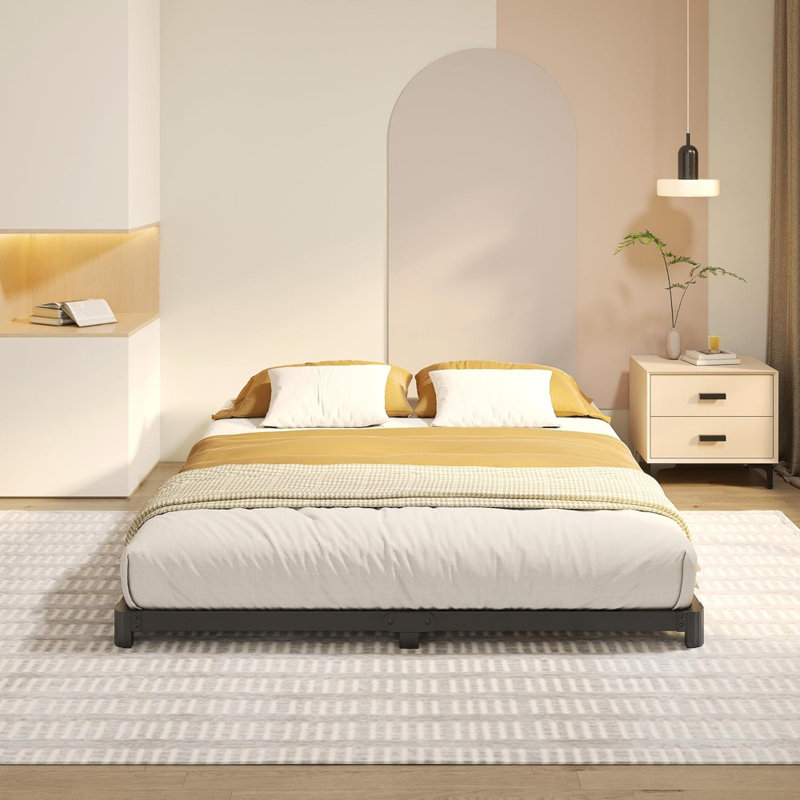 Low ProfileBed Frame With Rounded Corner Legs Heavy Duty Metal Size PlatformBed Frame No Box Spring Needed, Easy Assembly, Noise Free, .