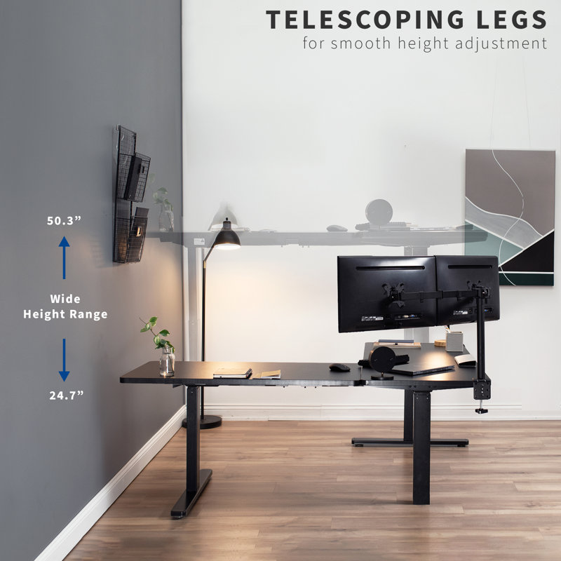 LunaFlex White Wood Electric Corner Desk with Adjustable Height