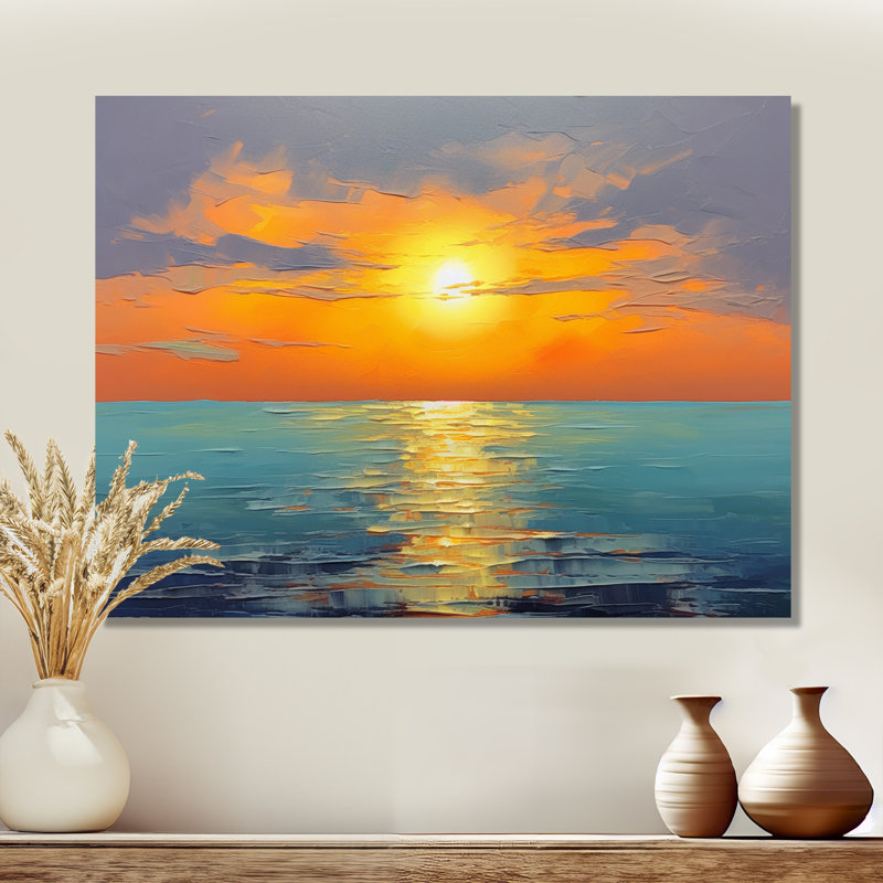 Bord de mer, sérénité orange, coucher de soleil bleu, vagues sereines - coucher de soleil, H 24 po x l 32 po x P 1 po