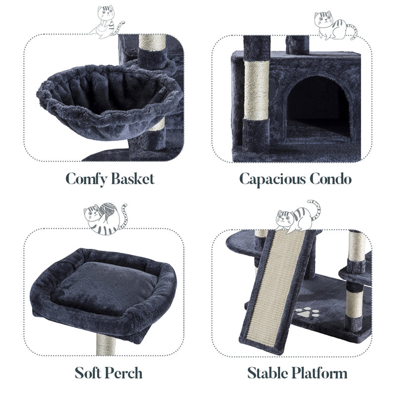 Lima Pet Heavy Duty Carpet 68 Inch Multi-Level Cat Tree Condos and Scratching Posts Included, Blue Gray