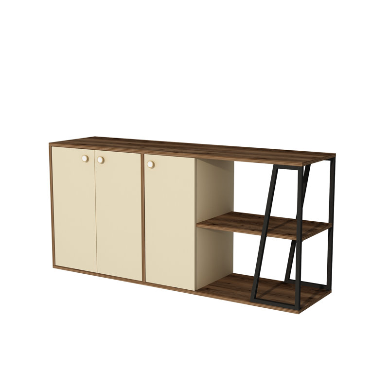 Mackerley 160 cm W Sideboard, Light Walnut/Beige/Black