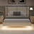 Modern Style Velvet Fabric Floating Bed Frame With LED Lights Wingback Upholstered Bed No Box Springs Needed, Size,-1710353285-1710353284