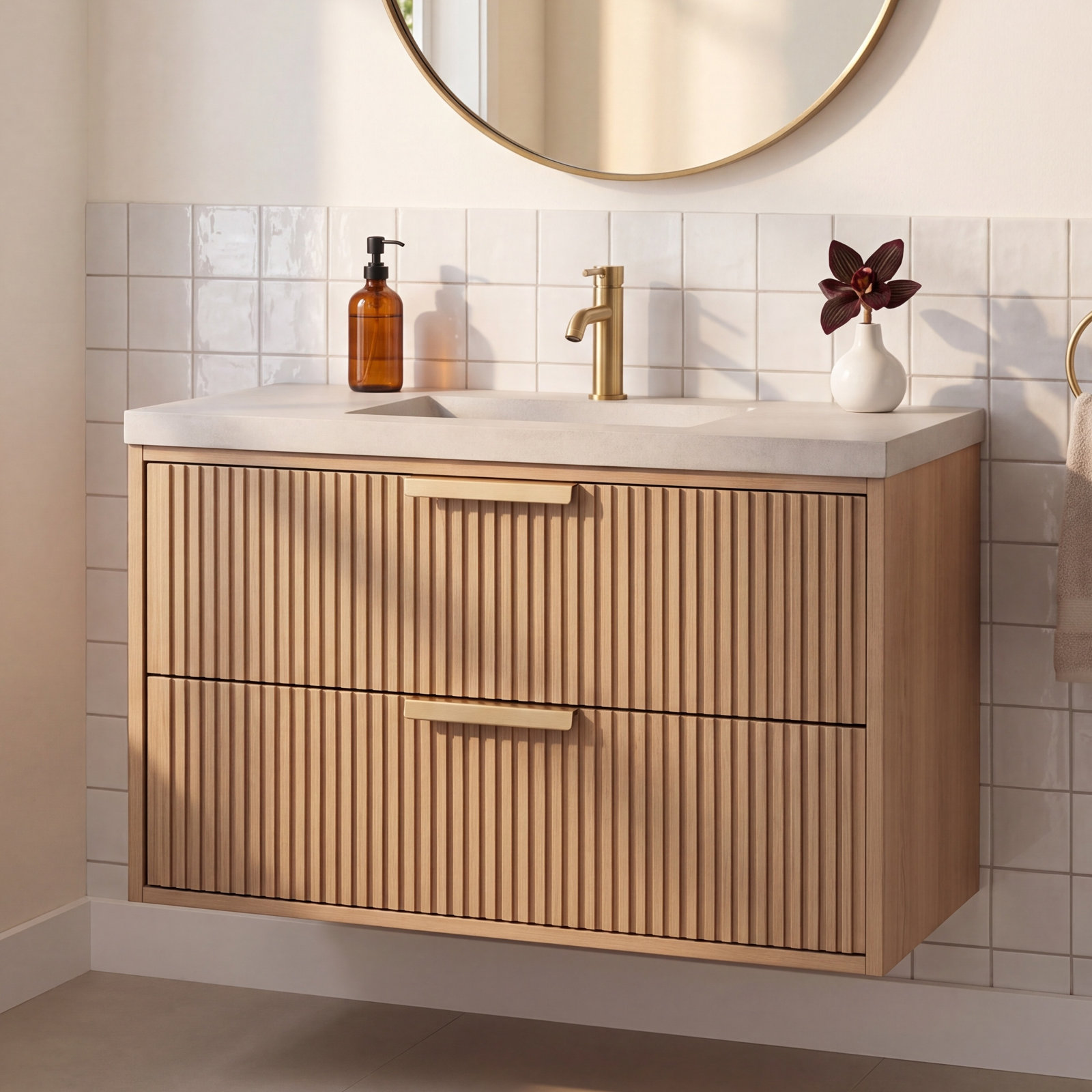 Anelie 36 " Single Bathroom Vanity, Oak, Gold