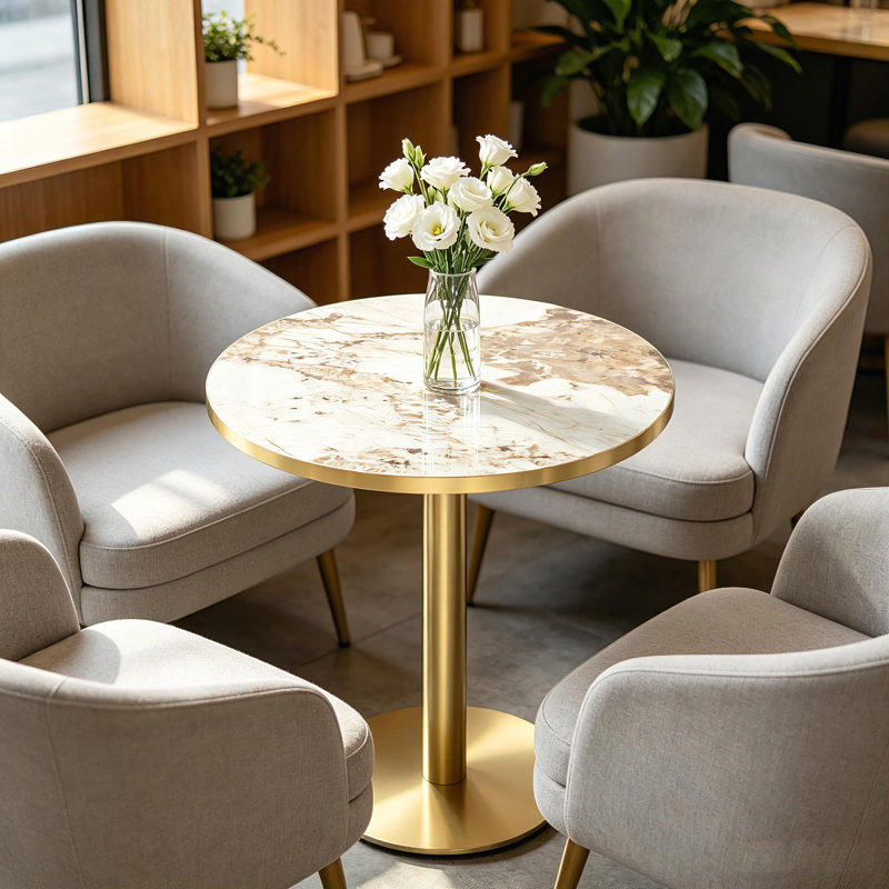 Table de salle à manger Aaban 31,5 po, Gold / White, Gold, Bronze, Brown
