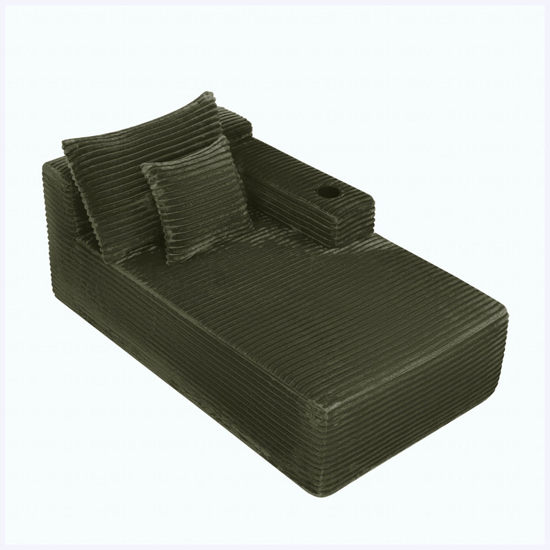 Chaise longue verte en peluche droite 37,5 po avec porte-gobelet pour le salon