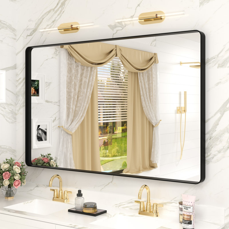 Miroir mural Aevar, 48 po x 30 po, Noir mat