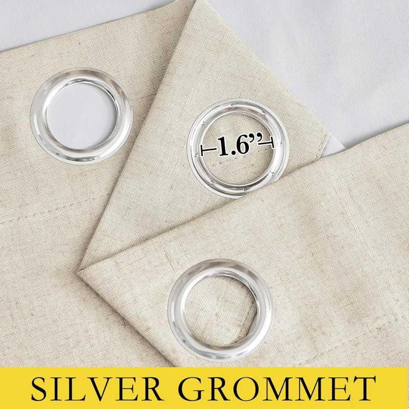  100% Blackout Curtains Linen Texture Thermal Insulated Noise Reducing Grommet Drapes for Bedroom & Living room, Beige