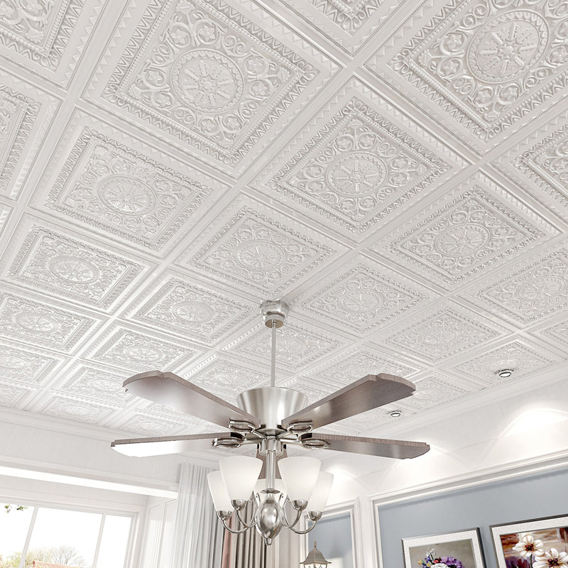 2 Ft. X 2 Ft. Glue-Up PVC Ceiling Tile,Waterproof Drop-in Ceiling Tile (48sq.ft./Case), White