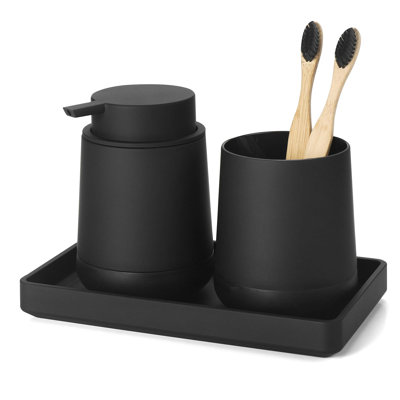 Bathroom countertop accessory set, toothbrush holder, vanity tray(black liquid style)