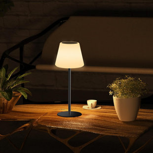 Lampe de table solaire d'extérieur rechargeable avec capteur de lumière, lampes d'extérieur à piles pour patio imperméable, blanc chaud à intensité variable et lampe de terrasse à DEL RVB pour terrasse extérieure
