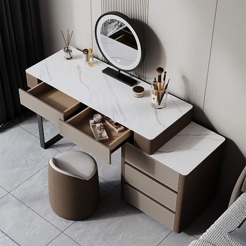 Coiffeuse de maquillage avec miroir lumineux, 5 tiroirs