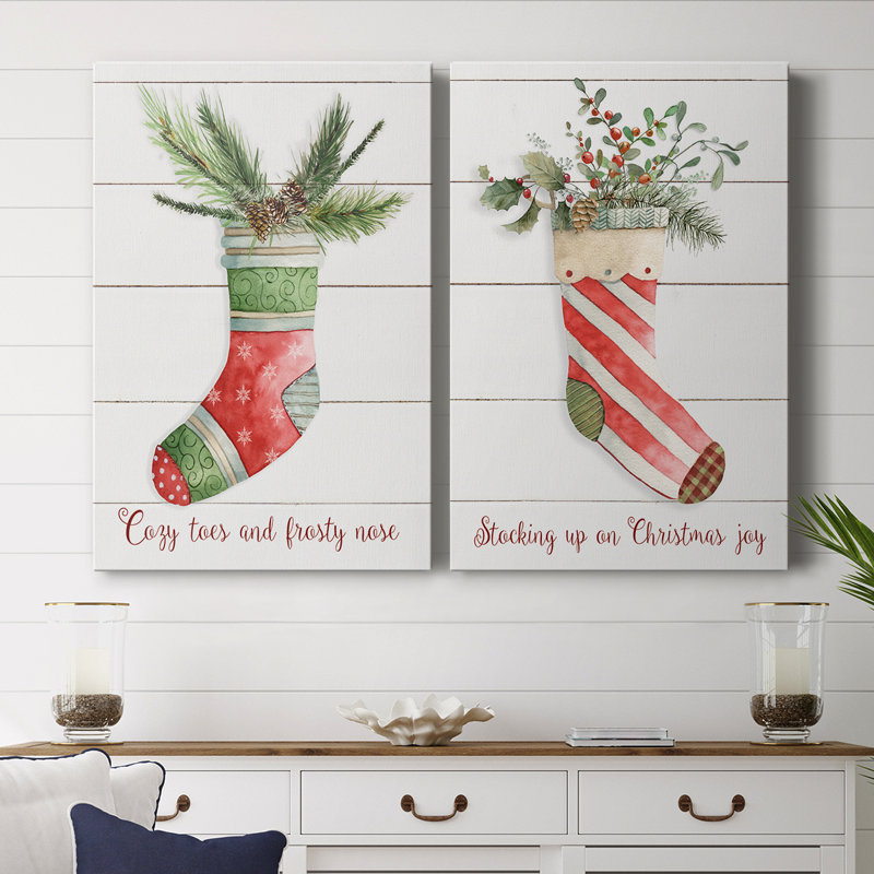 Comfy Cozy Stocking I - Toile tendue avec châssis de qualité supérieure - Prêt à être accroché, H 60 po x l 80 po