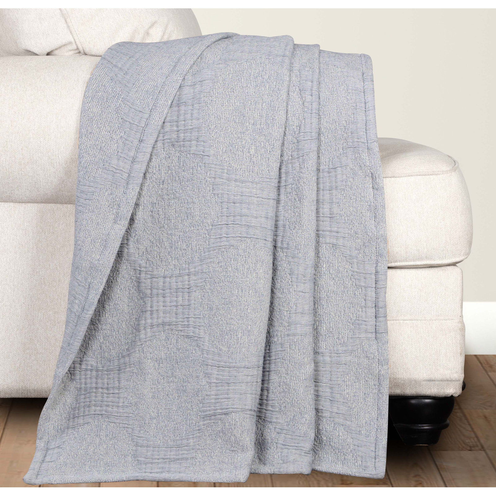 Cotton Coverlet Set, Throw Coverlet, Denim Blue