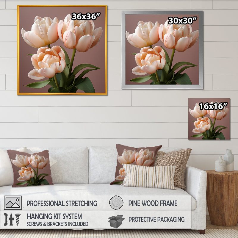 Tulipes douces aux tons neutres, tranquillité, Cadre flottant noir, 30" H x 30" W