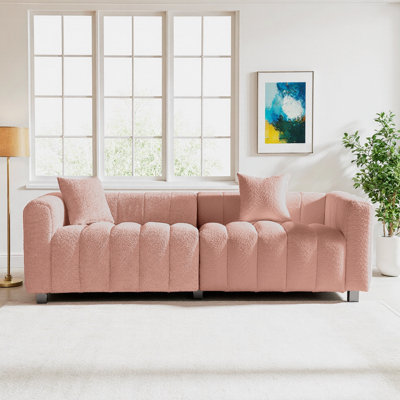 Modern Velvet Sofa Set 83" 3-Seater with Metal Legs & Pillows - Plush Gray Living Room Couch