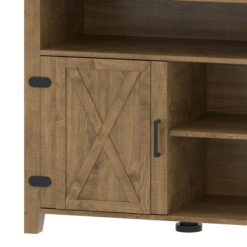 Farmhouse Entertainment Center Media Console Table Rustic TV Stand With Storage Cabinet And Barn Door For Living Room, Mango