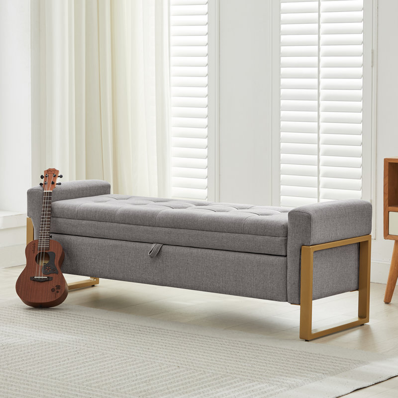 57'' Wide Tufted Rectangle Storage Ottoman, Gray Linen