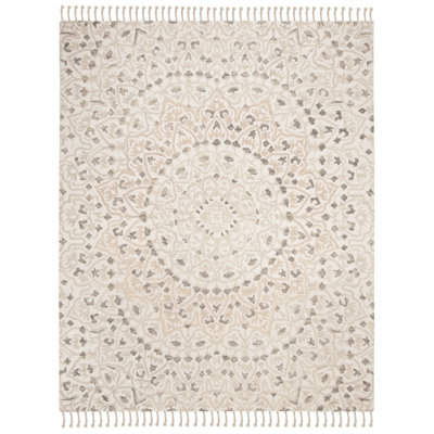 Jahiem Floral Handwoven Wool Area Rug in Ivory/Taupe