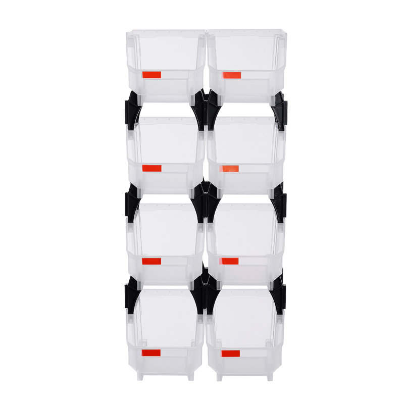 Paquet de 8 bacs de rangement empilables en plastique transparent de 10,9 x 5,5 5,1 pouces, idéal pour les petits accessoires de garage avec conception modulaire et organisant des fournitures de bureau en Pp
