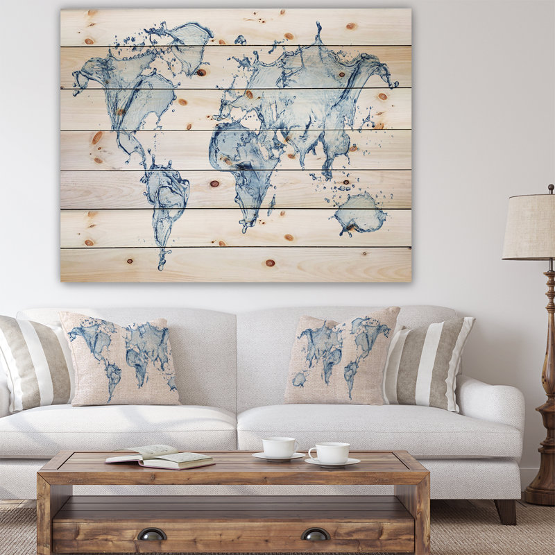 « world map water splash », impression, H 30 po x l 40 po x P 0,78 po, Bois