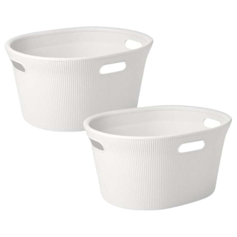 Ribbed Laundry Basket, White