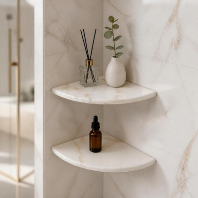  Tablette de coin en marbre, tablette de douche en marbre Calacatta Gold, tablettes de coin arrondies polies de 9 po pour salle de bain, cuisine, bureau, salon, 2 pièces