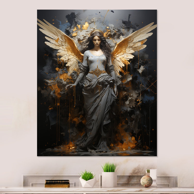 «Gold Angel Rebel Renaissance III», art mural Pop Art, H 40 po x l 30 po x P 1,5 po
