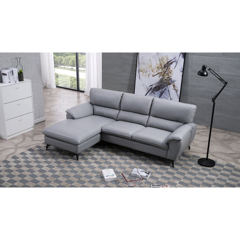 Archlebov Upholstered L-Shaped Sectional, Faux Leather Gray, Left Hand Facing