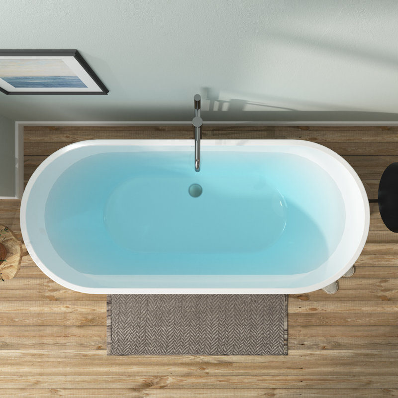 FerdY Bali 67" Freestanding Bathtub, Gracefully Shaped Soaking tub, Glossy White, cUPC Certified, Brushed Nickel Drain & Classic Slooted Overflow Assembly Included