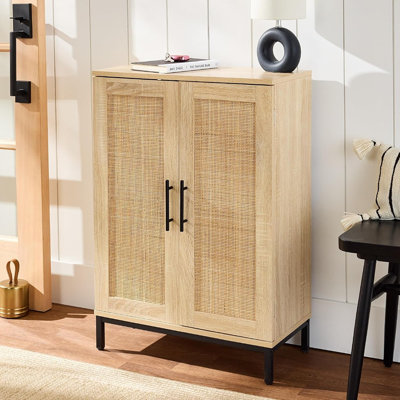 2-Door Rattan Multiuse Storage Cabinet With Adjustable Shelves – Natural by Highland Dunes