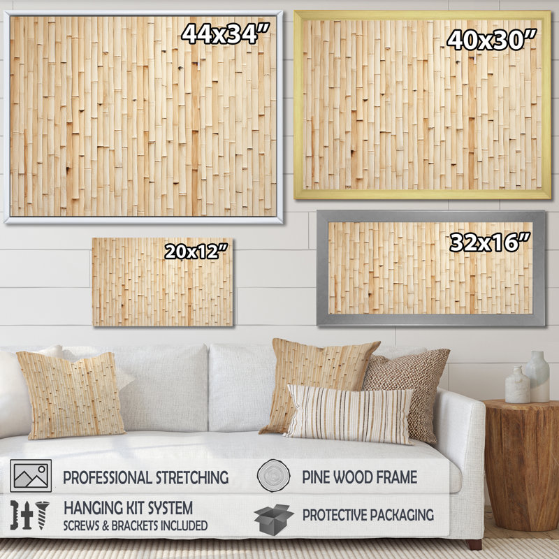Minimalisme beige bambou sérénité - art mural en bambou, H 12 po x l 20 po x P 1 po, Cadre flottant doré