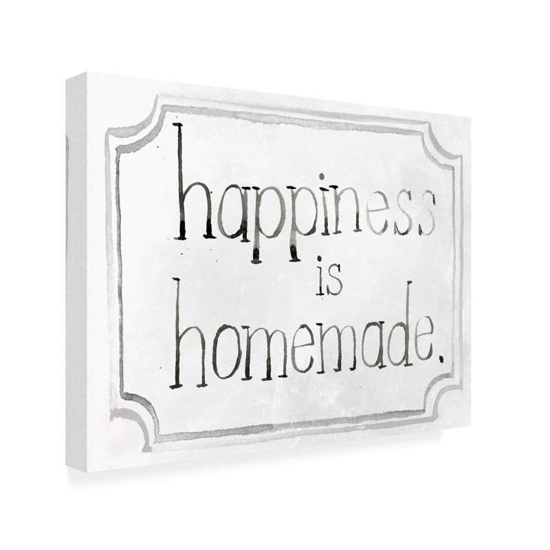 « homemade happy i », art textuel sur toile tendue, H 24 po x l 32 po x P 2 po