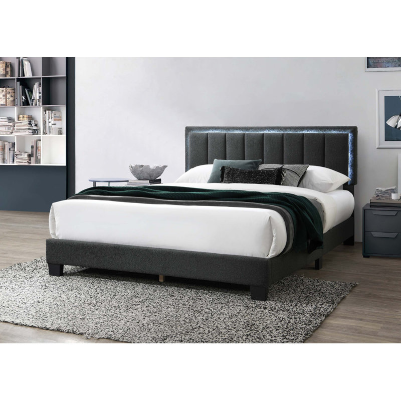 Mobilier de chambre à coucher de style moderne avec lit double en tissu d'ameublement en tissu d'ameublement à DEL