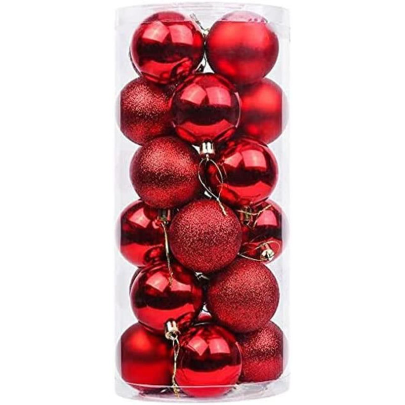 24 Pack Christmas Baubles Shatterproof Tree Decorations for Seasonal Decorating, 3cm H x 3cm W x 3cm D, Red