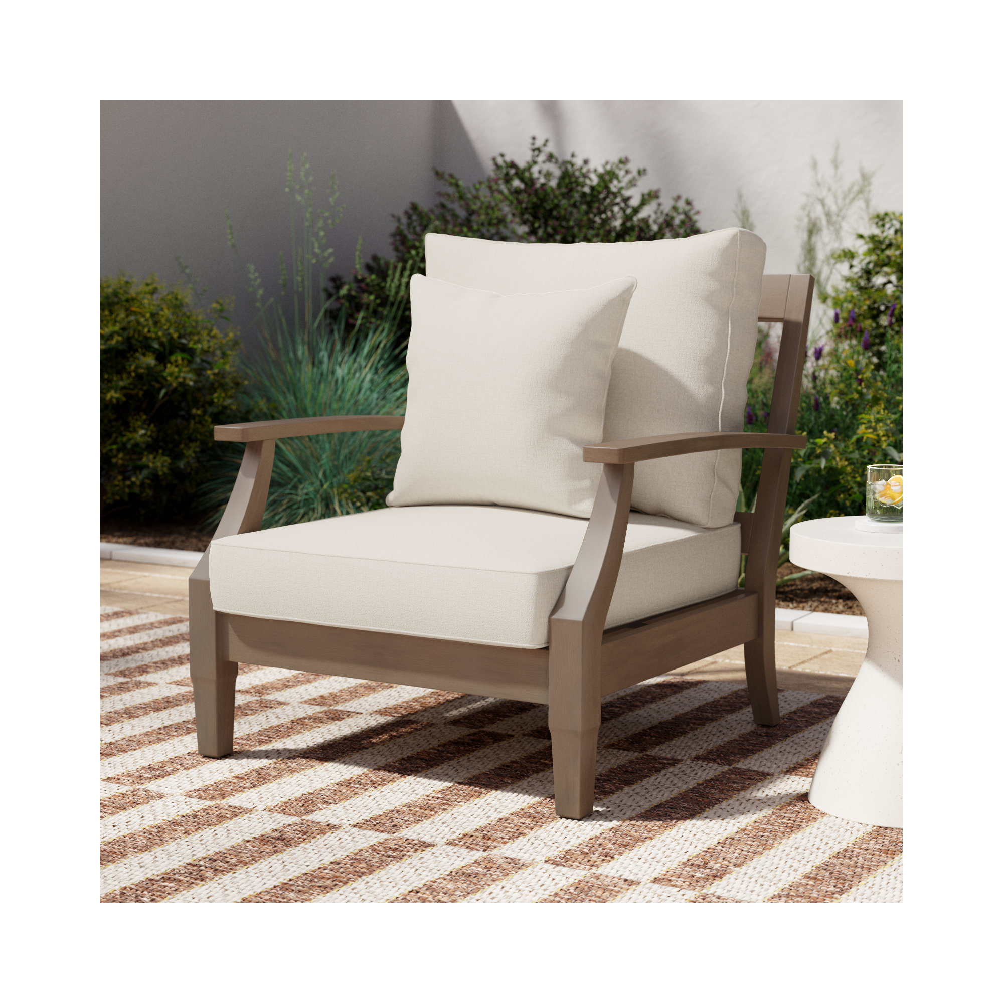 Samya Outdoor Chair with Cushions, Beige, Light Gray