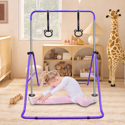 Purple Multi-Functional Adjustable Height Children's Horizontal Gymnastic Bar With Bear Rings