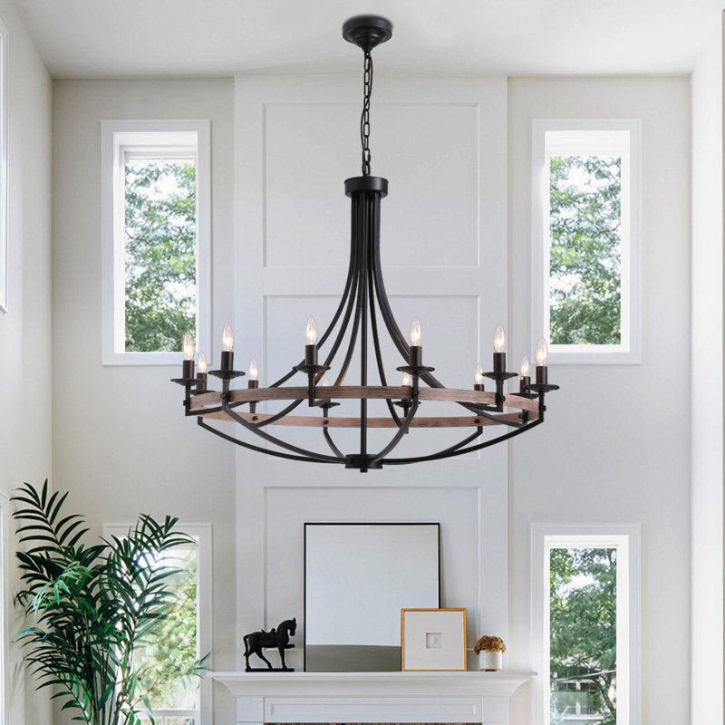 Cailley 12-Light Dimmable Wagon Wheel Chandelier with Adjustable Height