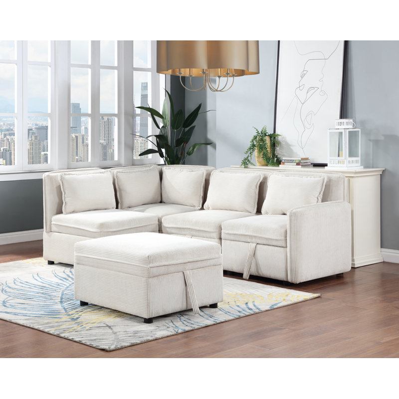 Canapé modulaire rembourré 5 pièces Farrahn, Beige Corduroy Fabric