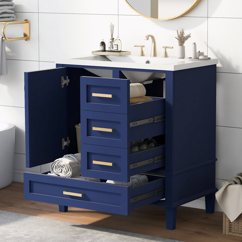 Ensemble de meuble-lavabo simple 30 po avec plateau en céramique Shahvin, Bleu