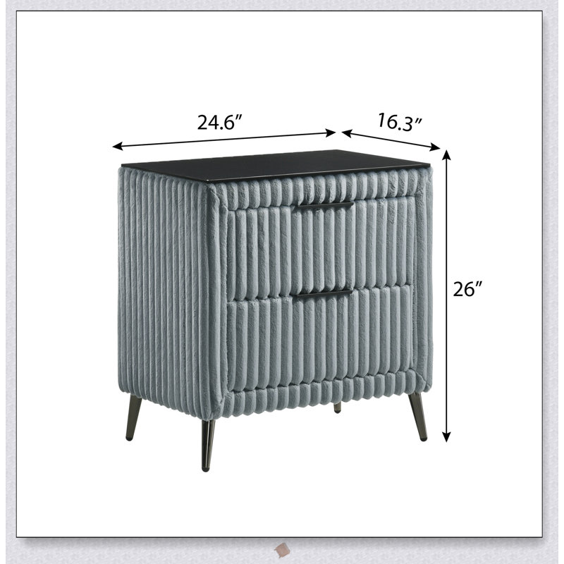 Table de chevet en velours côtelé large bleu Mavela avec tiroirs spacieux et design moderne pour un rangement élégant dans la chambre à coucher