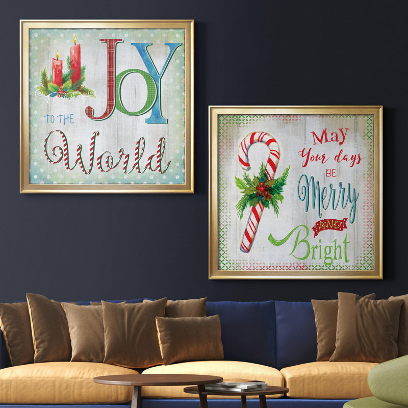 «Candle Joy», ensemble de 2 reproductions d'art textuel encadrées, H 17,5 po x l 35 po x P 1,5 po, Toile encadrée d'or