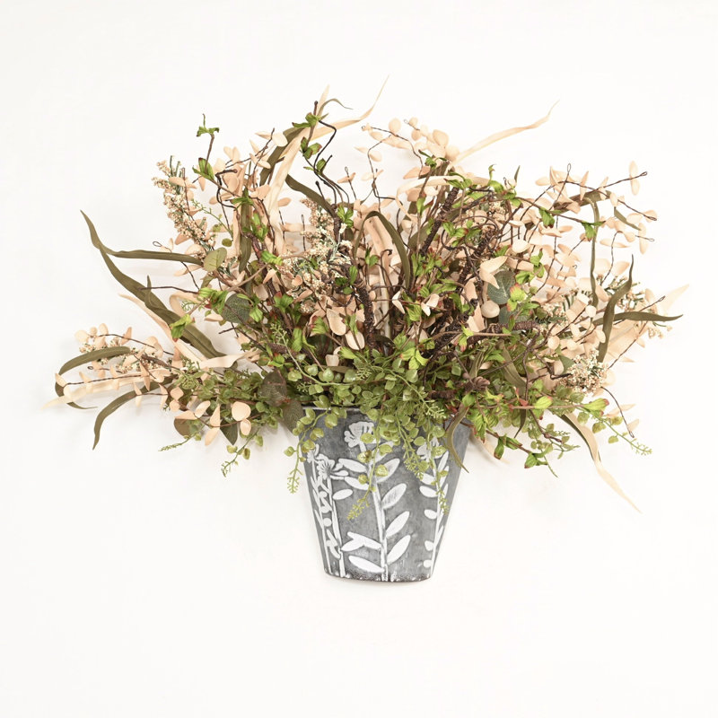 Arrangement floral 24 "neutre à suspendre à l'année 24", décor de feuillage crème rustique artificiel pour porte de maison de campagne