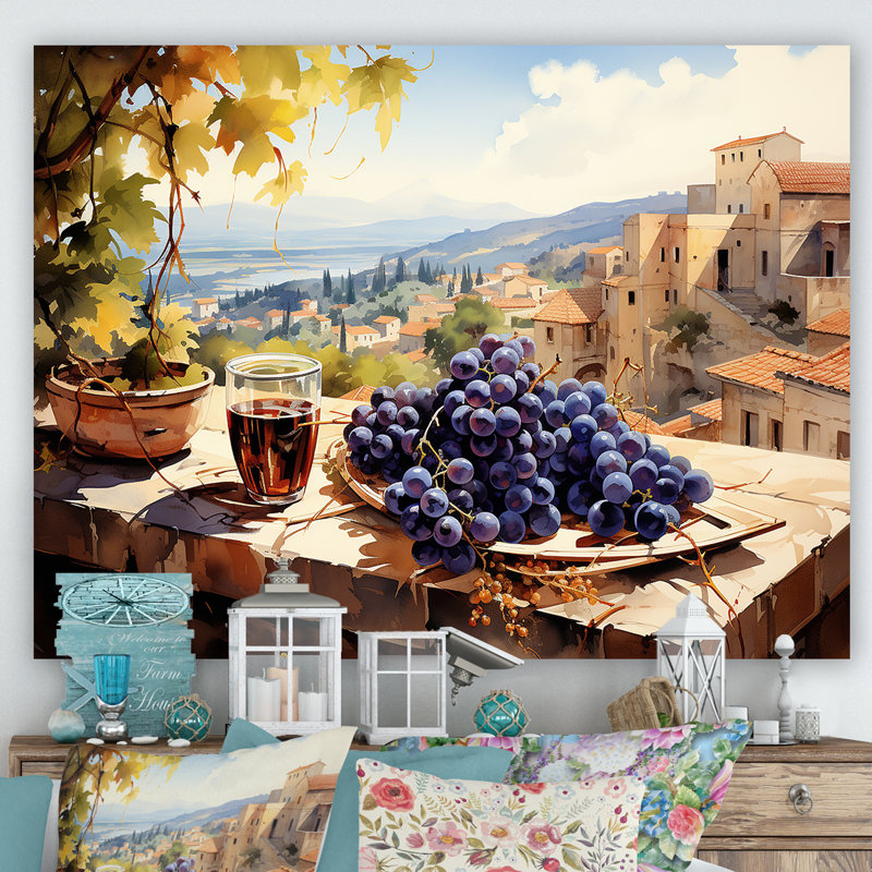 «Mauve Vineyard Tuscan balcon Views - Wine», art mural, Toile tendue, H 24 po x l 32 po x P 1 po