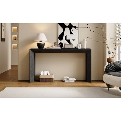 Console 60 po avec 2 tiroirs dissimulés, table d'entrée de style cascade avec pieds épaissis et grain de bois rustique pour le salon, l'entrée et le couloir (noir)