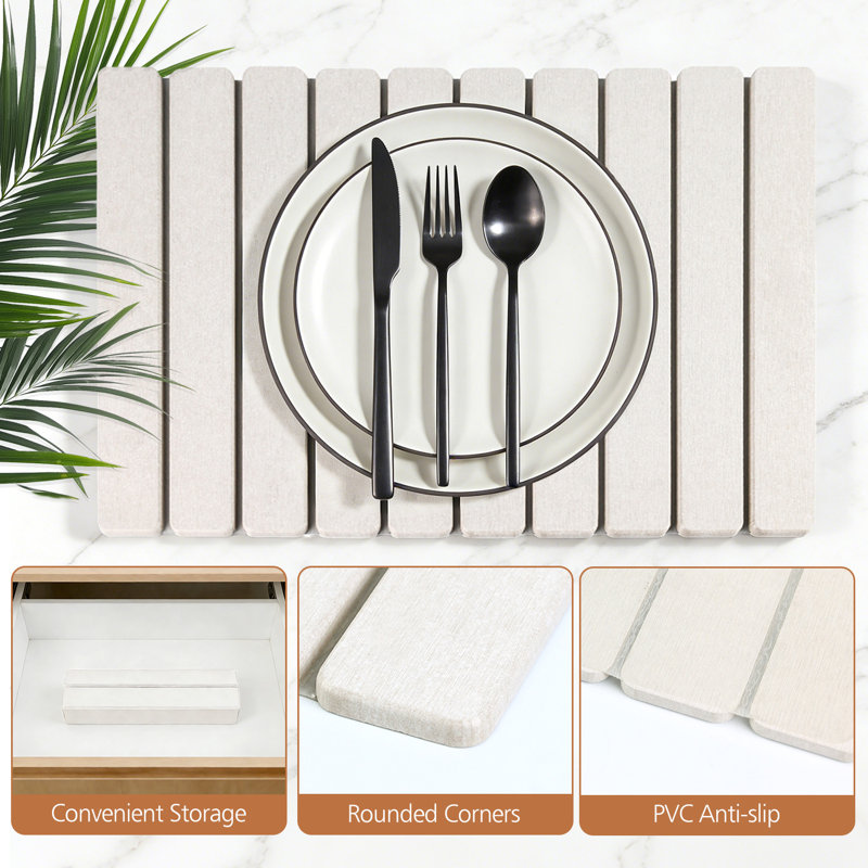 15.75" X 11.81" Diatomaceous Stone Dish Drying Mat - Kitchen Counter Stone Drying Mat, Foldable, White